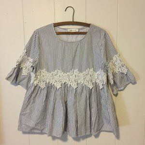 Chicwish Stripe & Lace Peplum Blouse